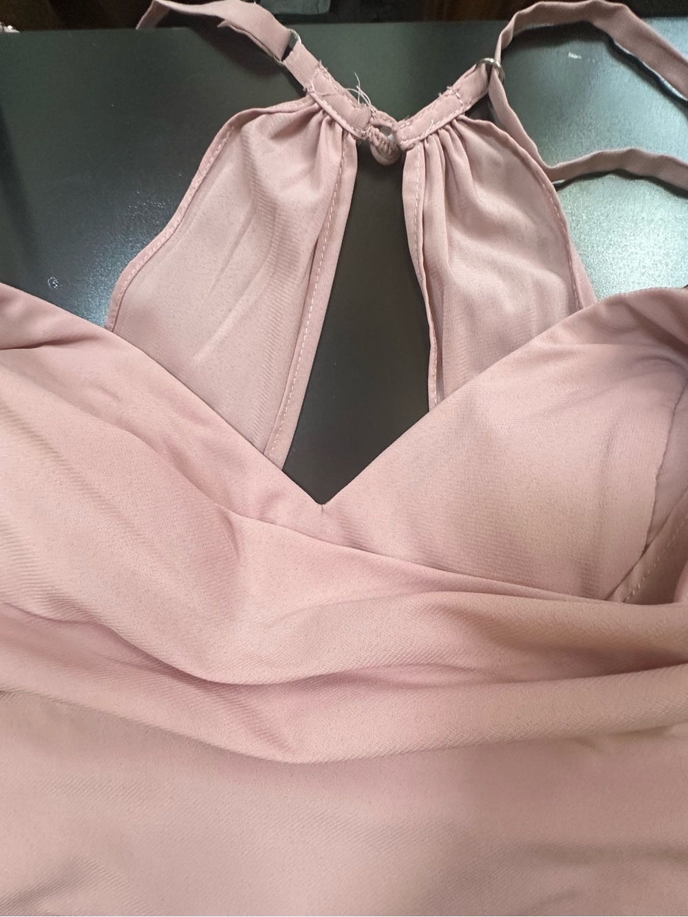 AZAZIE Dusty Rose Ruched Spaghetti Strap Evening Gown with Thigh Slit sz 14 - Picture 8 of 16